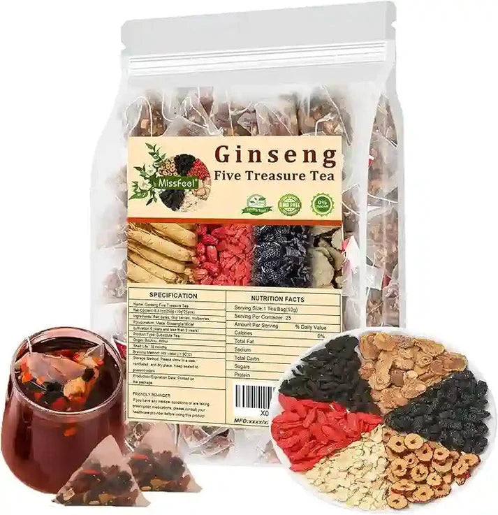🌿 شاي الجينسنغ بالكنوز الخمسة | Ginseng Five Treasure Tea 🍵✨