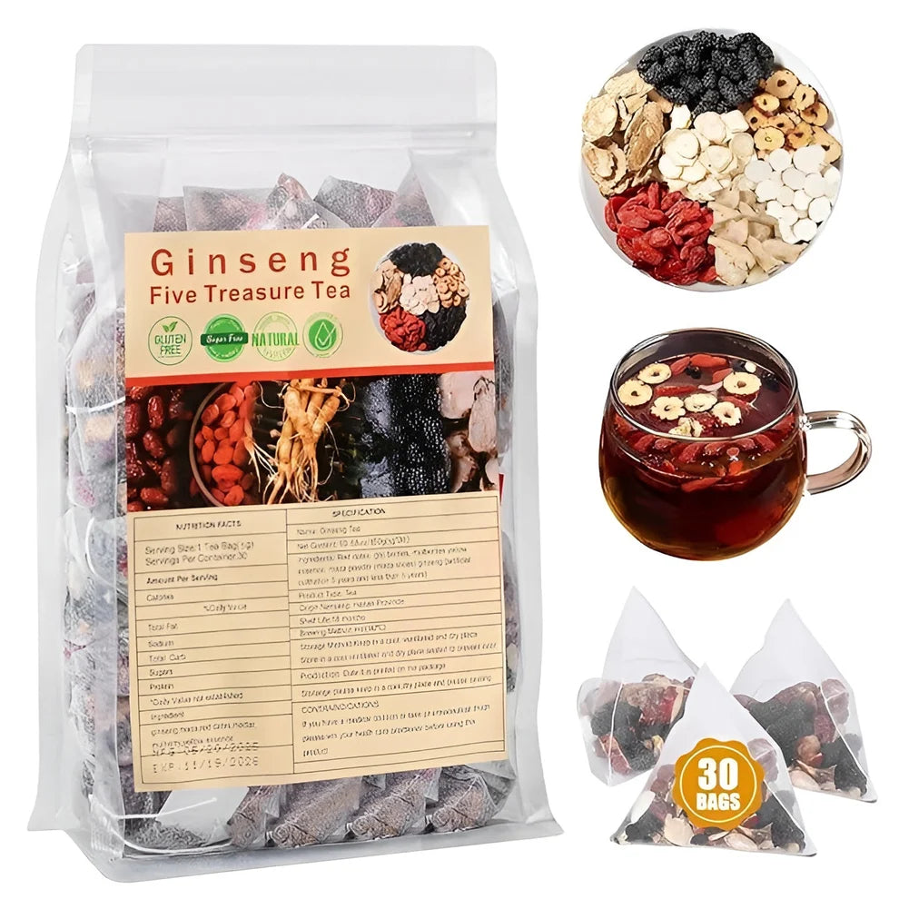 🌿 شاي الجينسنغ بالكنوز الخمسة | Ginseng Five Treasure Tea 🍵✨